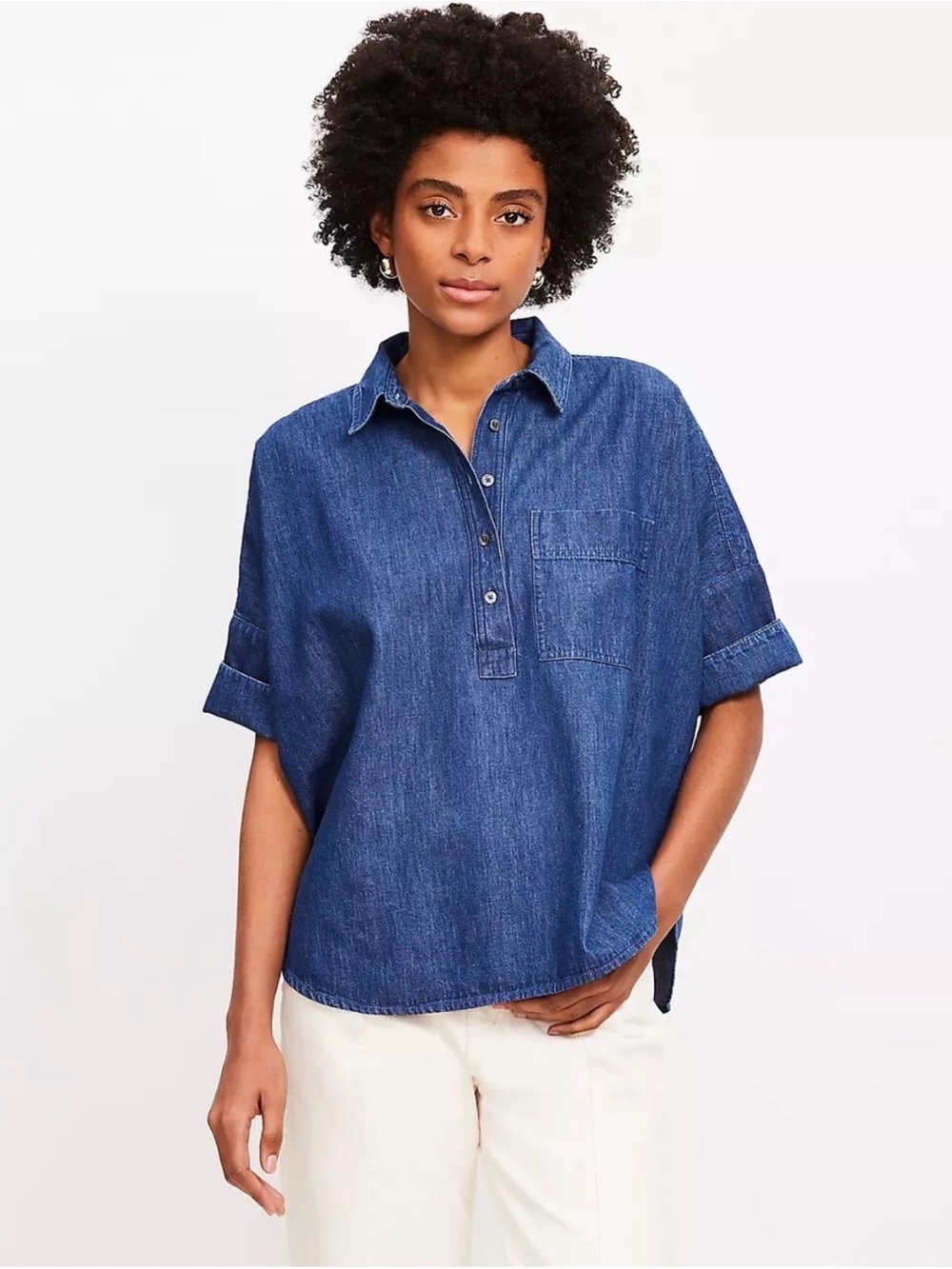 LOFT Denim Popover Henley Shirt